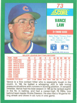 1990 Score #73 Vance Law Back