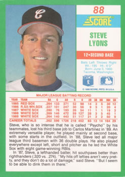 1990 Score #88 Steve Lyons Back