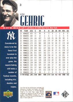 2000 Upper Deck Yankees Legends #3 Lou Gehrig Back