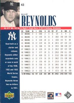 2000 Upper Deck Yankees Legends #43 Allie Reynolds Back