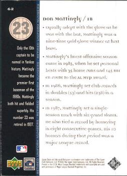 2000 Upper Deck Yankees Legends #62 Don Mattingly Back