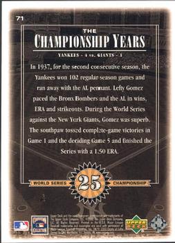 2000 Upper Deck Yankees Legends #71 Lefty Gomez Back