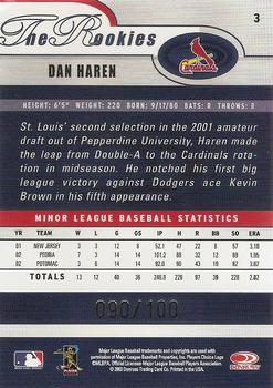 2003 Donruss/Leaf/Playoff (DLP) Rookies & Traded - 2003 Donruss Rookies & Traded Autographs #3 Dan Haren Back