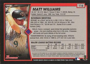 2001 Bowman #116 Matt Williams Back