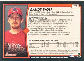 2001 Bowman #39 Randy Wolf Back