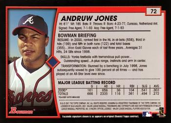 2001 Bowman #72 Andruw Jones Back