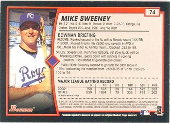 2001 Bowman #74 Mike Sweeney Back