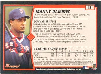 2001 Bowman #85 Manny Ramirez Back