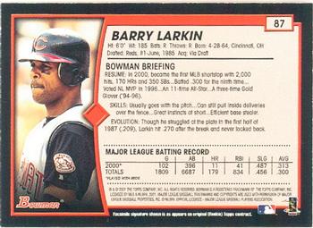 2001 Bowman #87 Barry Larkin Back