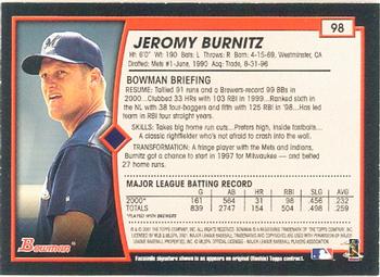 2001 Bowman #98 Jeromy Burnitz Back
