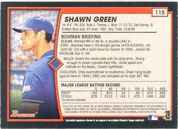 2001 Bowman #115 Shawn Green Back