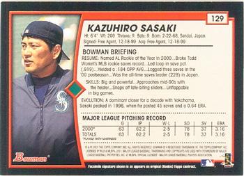 2001 Bowman #129 Kazuhiro Sasaki Back