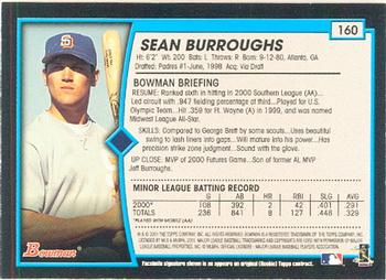 2001 Bowman #160 Sean Burroughs Back