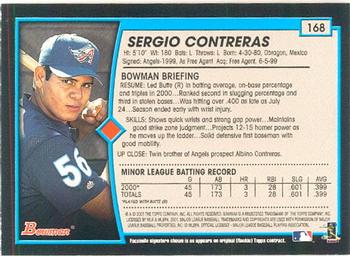 2001 Bowman #168 Sergio Contreras Back