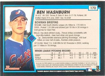 2001 Bowman #170 Ben Washburn Back