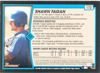 2001 Bowman #172 Shawn Fagan Back