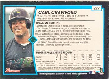 2001 Bowman #229 Carl Crawford Back