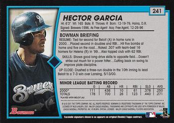 2001 Bowman #241 Hector Garcia Back