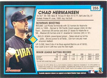 2001 Bowman #255 Chad Hermansen Back