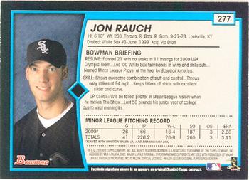 2001 Bowman #277 Jon Rauch Back