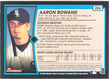 2001 Bowman #284 Aaron Rowand Back