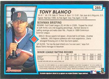 2001 Bowman #285 Tony Blanco Back