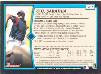 2001 Bowman #287 C.C. Sabathia Back