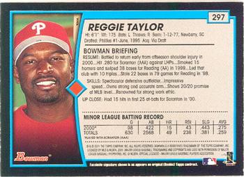 2001 Bowman #297 Reggie Taylor Back