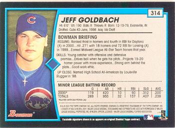 2001 Bowman #314 Jeff Goldbach Back