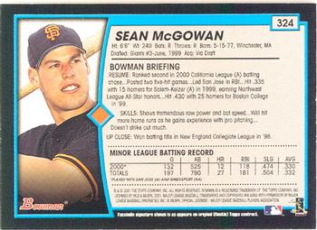 2001 Bowman #324 Sean McGowan Back