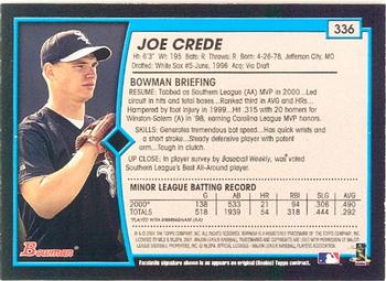 2001 Bowman #336 Joe Crede Back