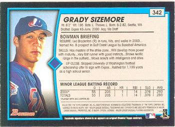 2001 Bowman #342 Grady Sizemore Back
