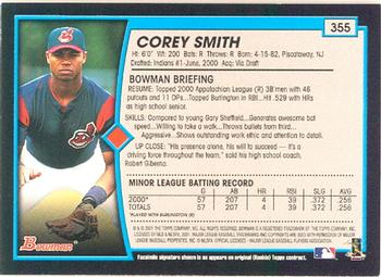 2001 Bowman #355 Corey Smith Back