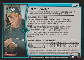 2001 Bowman #392 Jose Ortiz Back