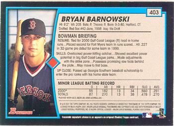 2001 Bowman #403 Bryan Barnowski Back