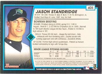 2001 Bowman #405 Jason Standridge Back