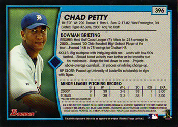 2001 Bowman #396 Chad Petty Back