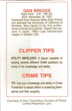 1985 Columbus Clippers Police #NNO Dan Briggs Back