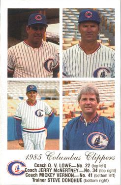 1985 Columbus Clippers Police #NNO Q.V. Lowe / Jerry McNertney / Mickey Vernon / Steve Donohue Front