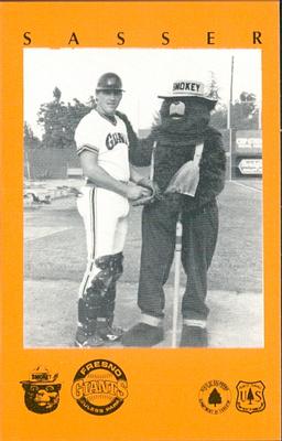 1985 Fresno Giants Smokey #8 Mackey Sasser Front