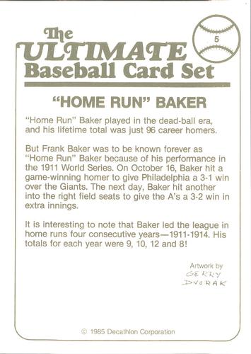 1985 Decathlon Ultimate Baseball Card Set #5 Home Run Baker Back