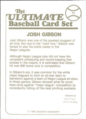 1985 Decathlon Ultimate Baseball Card Set #11 Josh Gibson Back