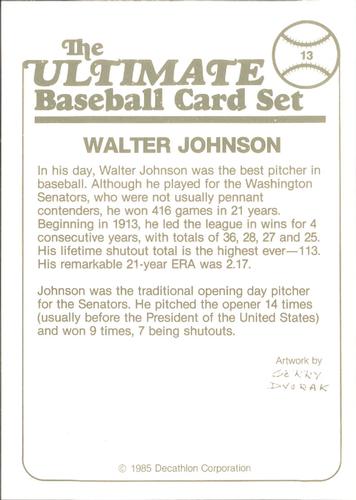 1985 Decathlon Ultimate Baseball Card Set #13 Walter Johnson Back