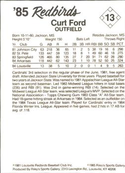 1985 Riley's Sports Gallery Louisville Redbirds #13 Curt Ford Back