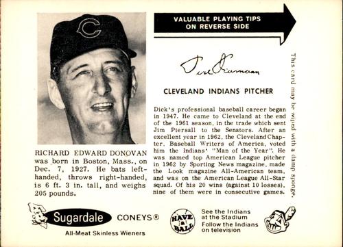 1963 Sugardale Wieners Cleveland Indians #3 Dick Donovan Front