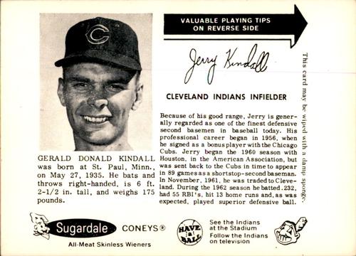 1963 Sugardale Wieners Cleveland Indians #13 Jerry Kindall Front