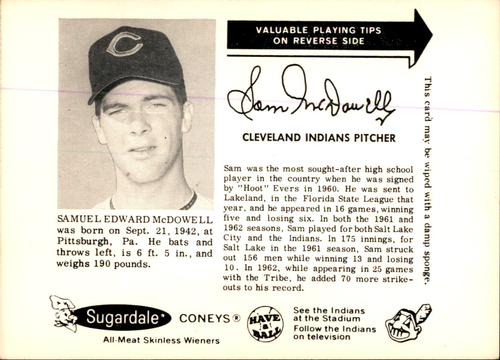 1963 Sugardale Wieners Cleveland Indians #26 Sam McDowell Front