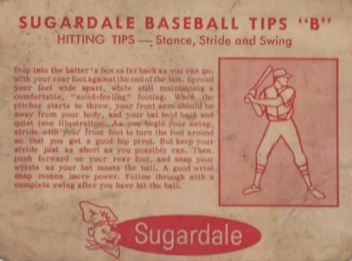 1963 Sugardale Wieners Cleveland Indians #B Bob Skinner Back