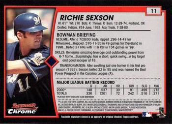 2001 Bowman Chrome #11 Richie Sexson Back