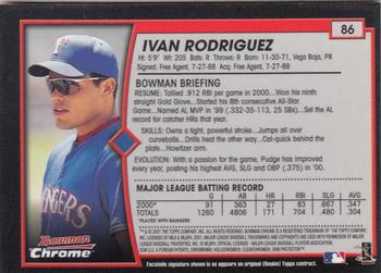 2001 Bowman Chrome #86 Ivan Rodriguez Back